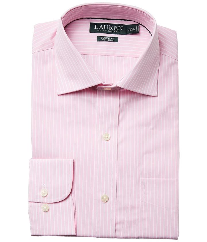Lauren Ralph Lauren - Classic Fit Non Iron Poplin Stripe Spread Collar Dress Shirt