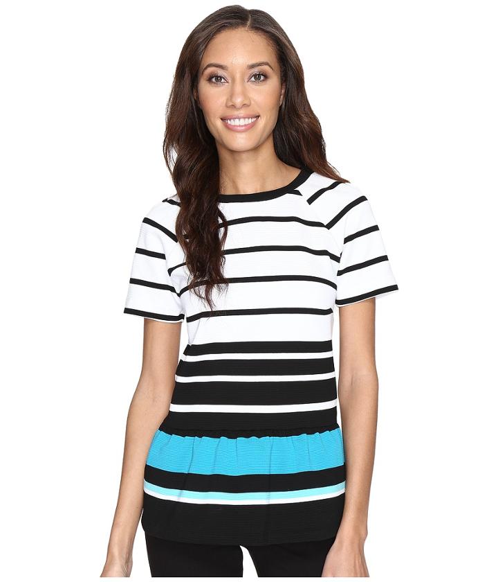Michael Michael Kors - Stripe Ottoman Peplum Short Sleeve Top
