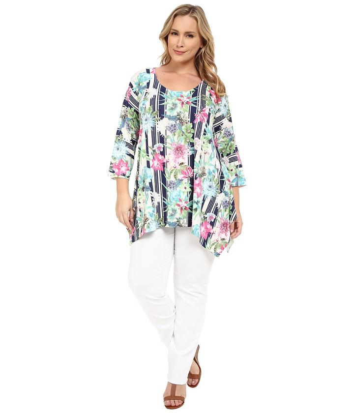 Nally &amp; Millie - Plus Size Stripe Floral Tunic