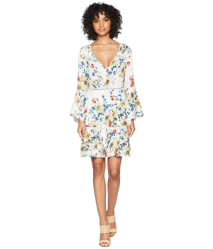 Miss Me - Floral Print V-neck Bell Sleeve Dress