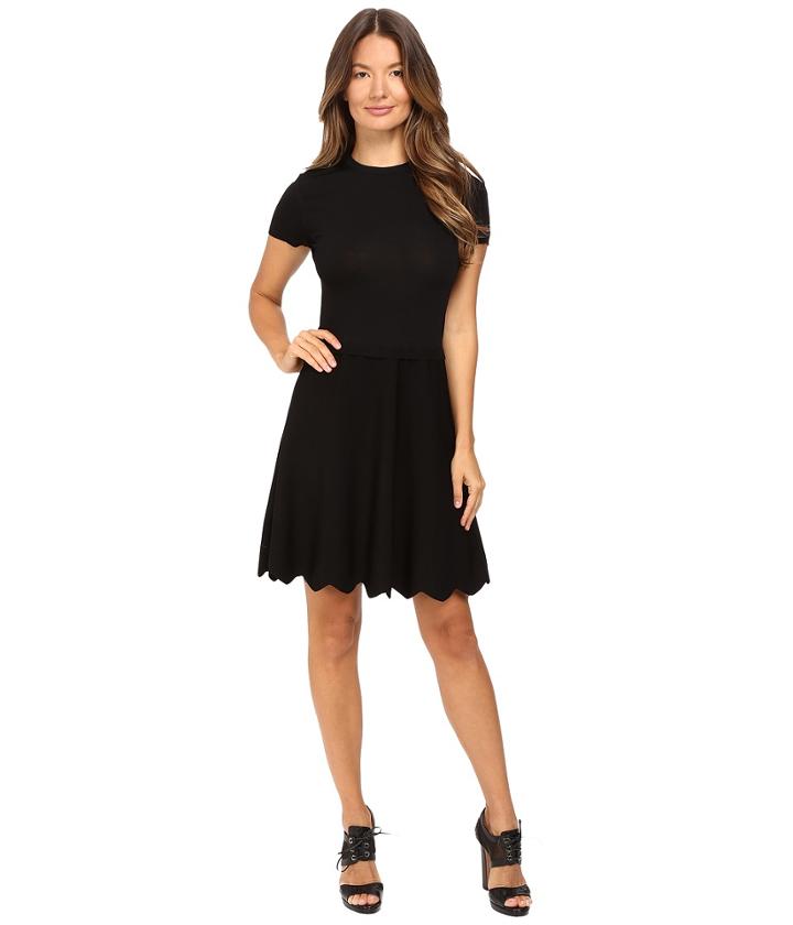 Red Valentino - Stretch Viscose Dress With Point D'esprit And Scallop Detail