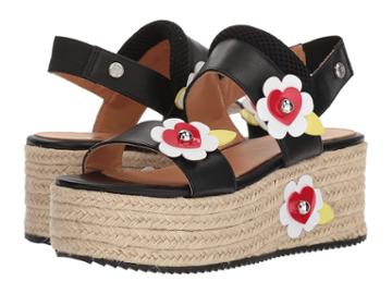 Love Moschino - Leather Platform Sandal W/ Flowers