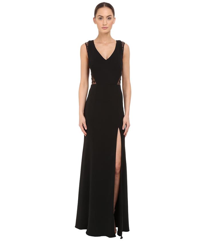 Marchesa Notte - Sleeveless Crepe Gown With Slit And Illusion Re-embroidered Lace Cut Outs