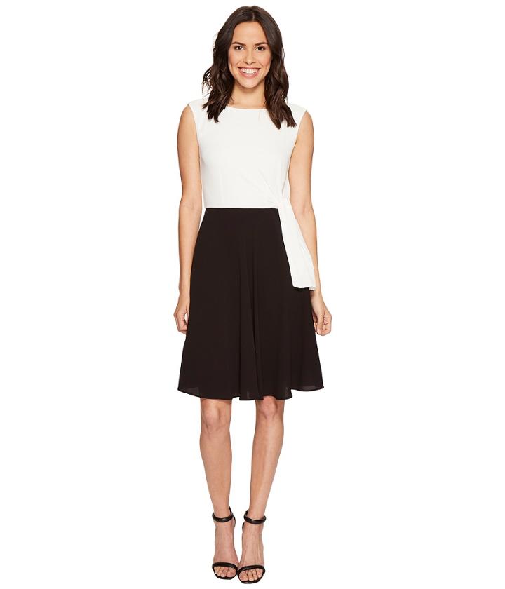 Tahari By Asl - Textured Crepe Tie Side A-line Dress