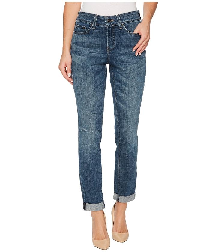 Nydj - Girlfriend Jeans W/ Knee Slit In Crosshatch Denim In Newton