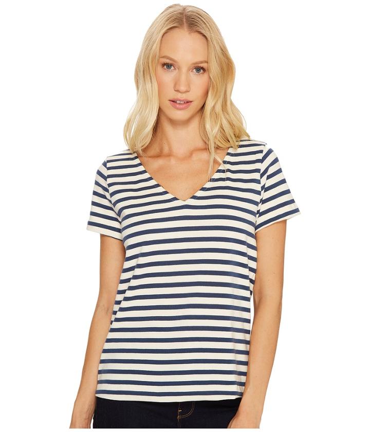 Three Dots - Breton Stripe V-neck Short Sleeve Tee