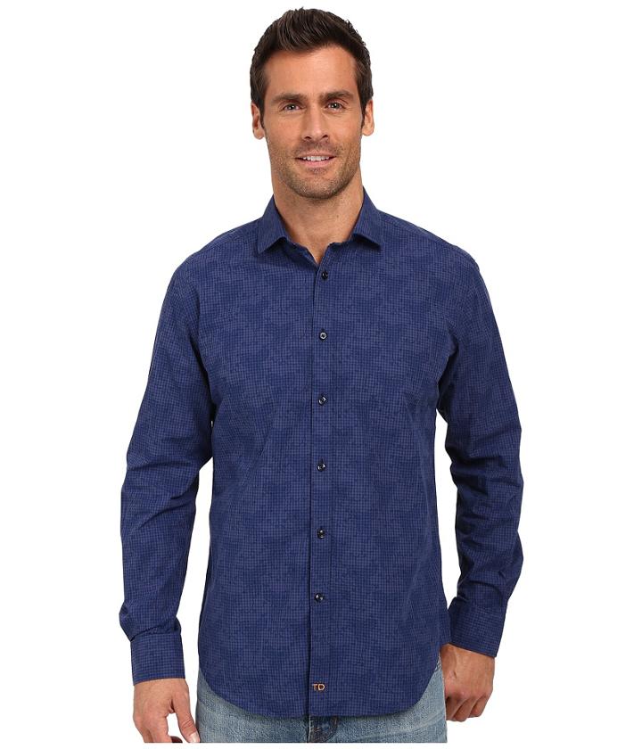Thomas Dean & Co. - Dark Navy Gingham Tailored Fit Button Down Sport Shirt