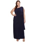 Adrianna Papell - Plus Size One Shoulder Jersey Halter Long Gown