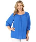 Vince Camuto Plus - Plus Size 3/4 Sleeve Shirred Neck Peasant Blouse