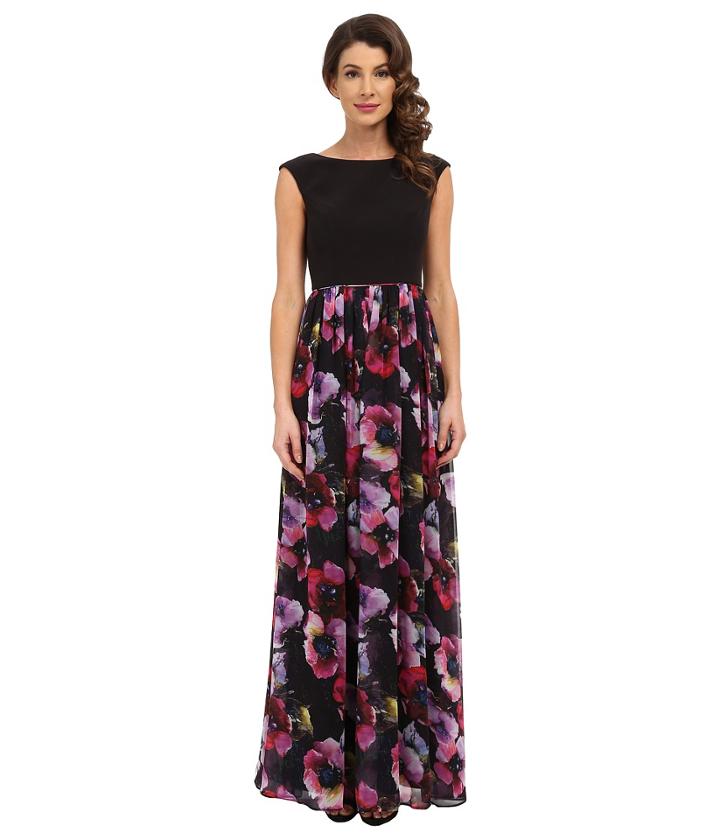 Aidan Mattox - Cap Sleeve Stretch Top With Printed Ball Skirt