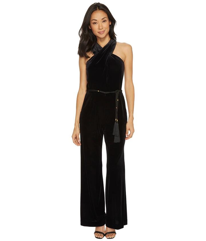 Tahari By Asl Petite - Petite Velvet Halterneck Jumpsuit