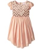 Us Angels - Puff Sleeve Empire Dress W/ V-hemline