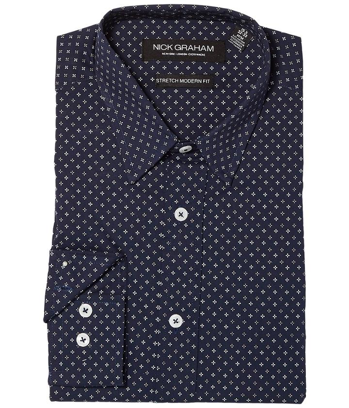 Nick Graham - Asterisk Print Stretch Dress Shirt
