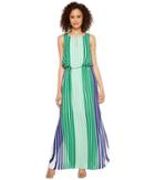 Adrianna Papell - Beta Stripe Printed Georgrette Blouson Keyhole Maxi Dress