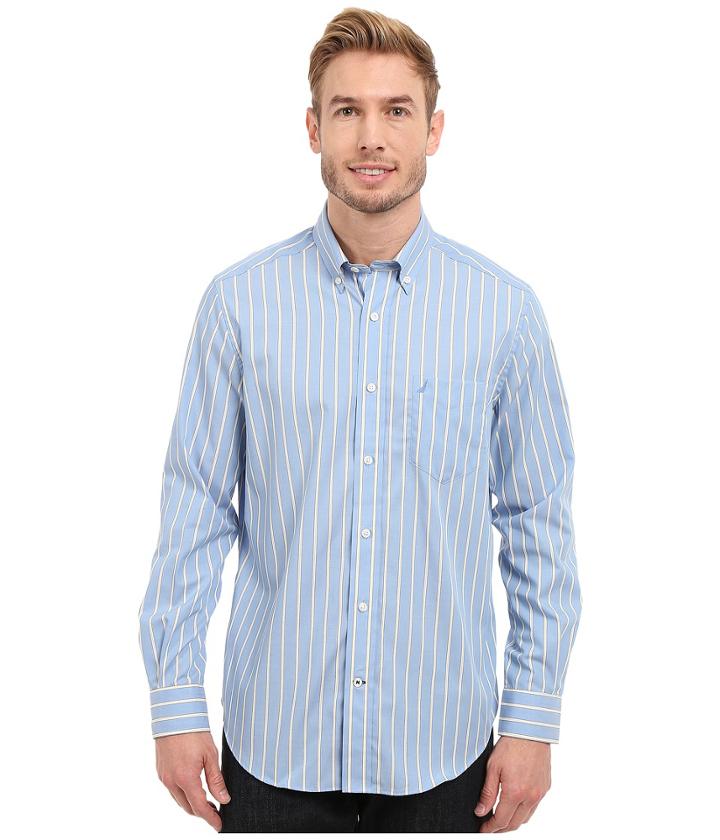 Nautica - Long Sleeve Wrinkle Resistant Stripe With Pocket