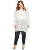 Vince Camuto Specialty Size - Plus Size Long Sleeve Button Down Sheer Embroidered Stripe Tunic