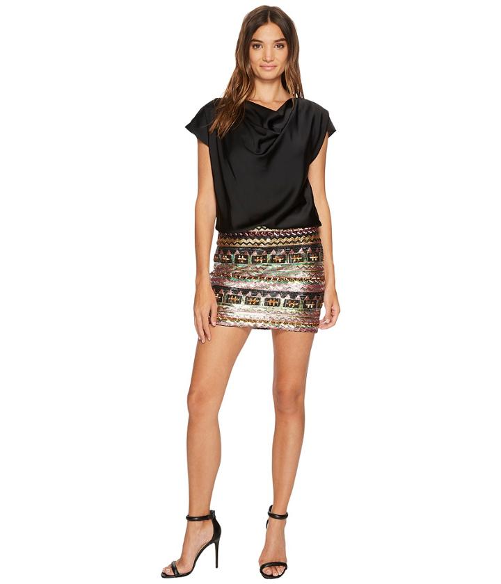 Aidan Mattox - Charmeuse Cowl Blouson Bodice And Multicolor Sequin Skirt