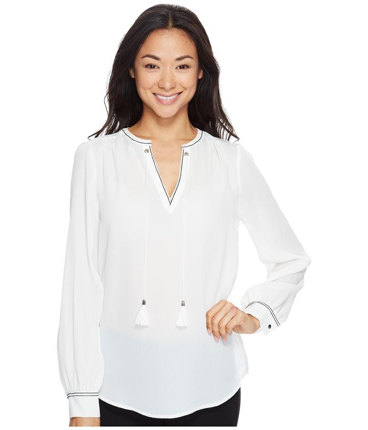 Ivanka Trump - Long Sleeve Woven Blouse With Tassles