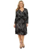 Vince Camuto Plus - Plus Size Long Sleeve Floral Contrours Faux Wrap Dress