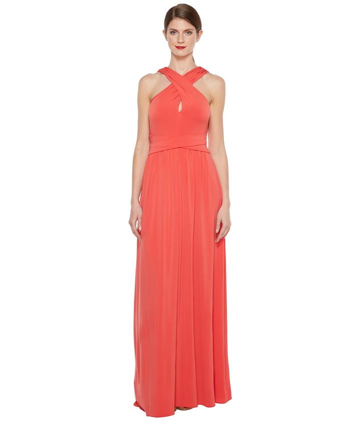 Halston Heritage - Sleeveless Cross Neck Jersey Gown W/ Back Knot Detail