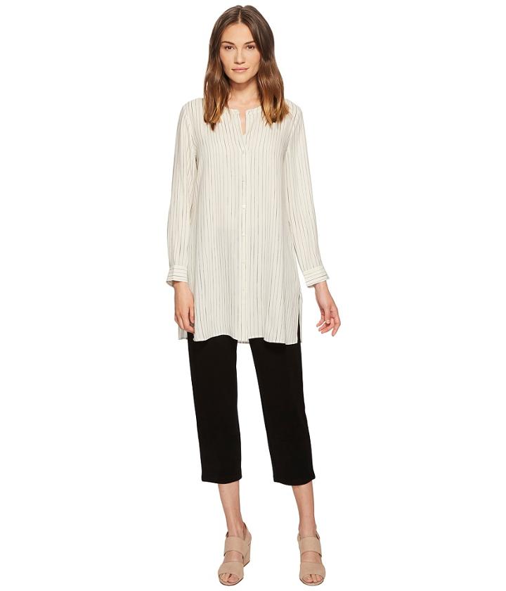 Eileen Fisher - Painterly Stripe Silk Crepe Long Shirt