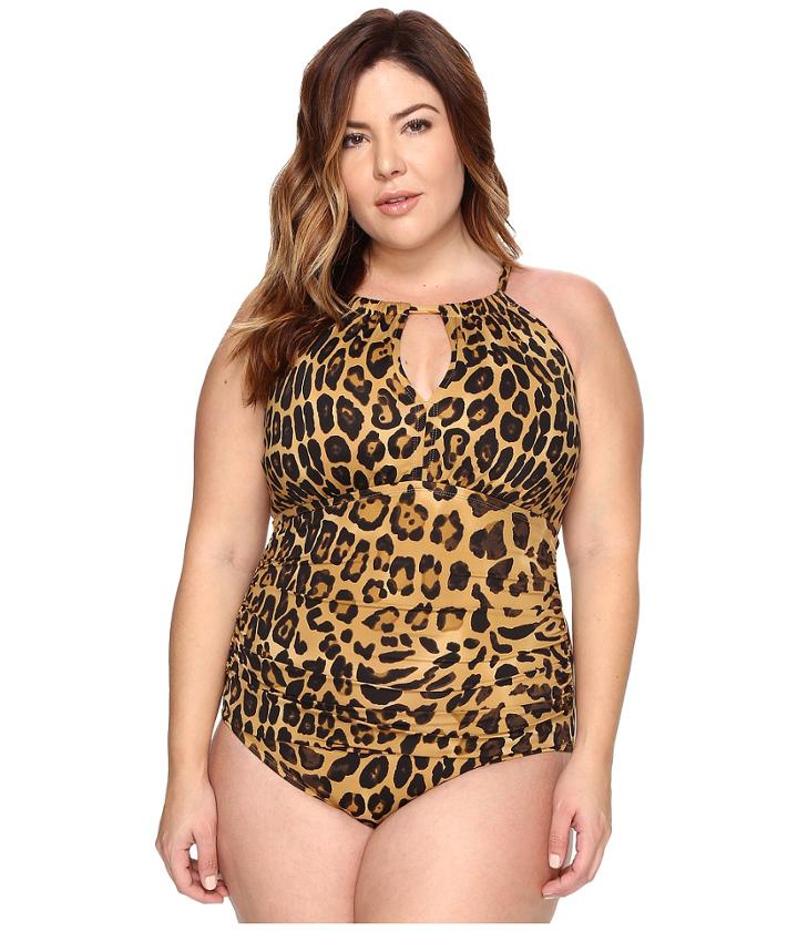 Lauren Ralph Lauren - Plus Size Leopard Hi Neck Mio One-piece