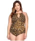 Lauren Ralph Lauren - Plus Size Leopard Hi Neck Mio One-piece