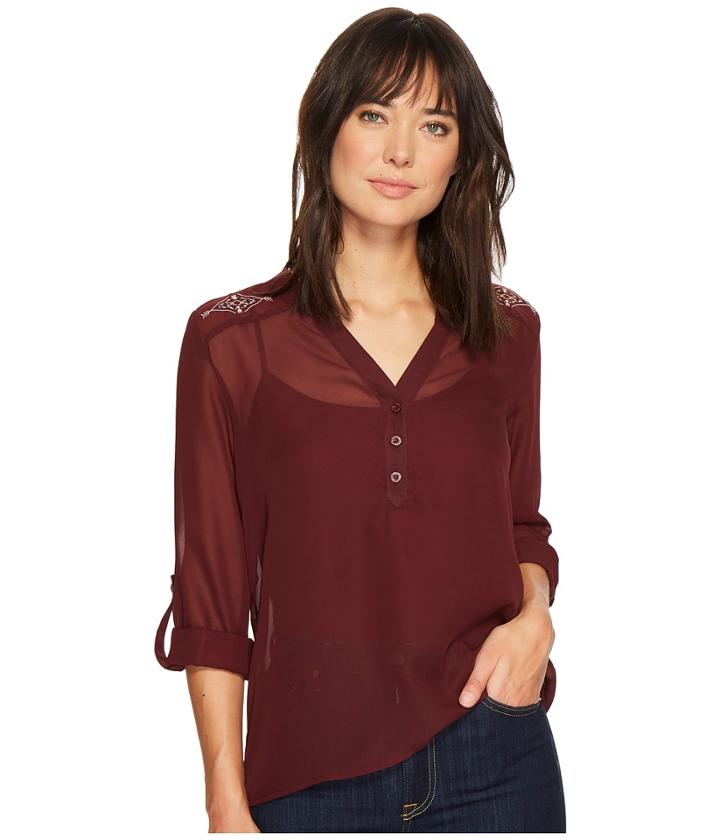 Cruel - Long Sleeve Chiffon Blouse W/ Roll Tab Sleeves