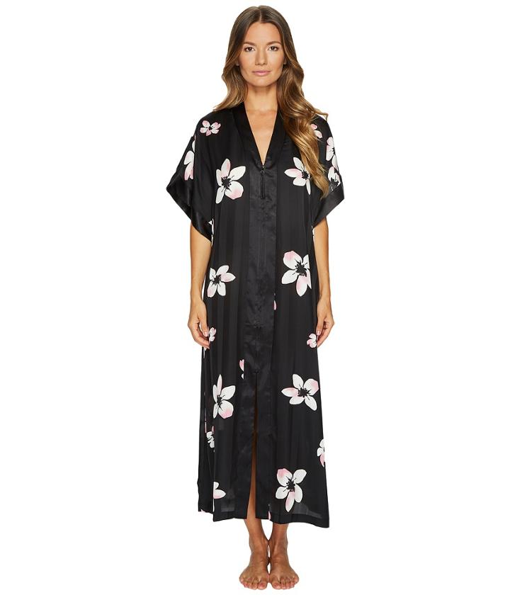 Oscar De La Renta Pink Label - Printed Satin Stripe W/ Floral Caftan
