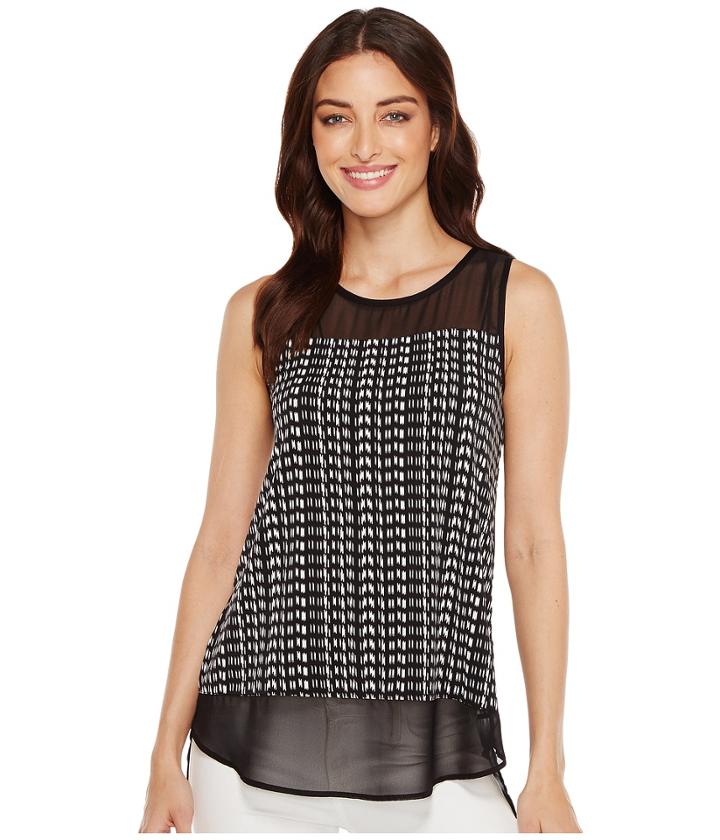 Vince Camuto - Sleeveless Sahara Tracks Chiffon Mix Media Top