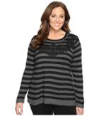 Vince Camuto Plus - Plus Size Long Sleeve Stripe Sweater With Lace Applique