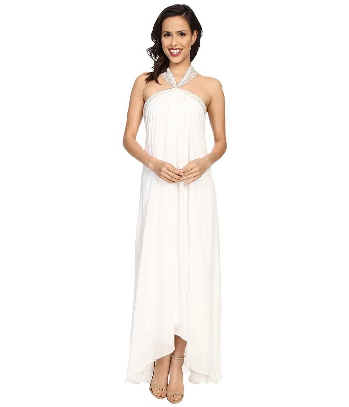 Badgley Mischka - Solid Halter Draped Gown