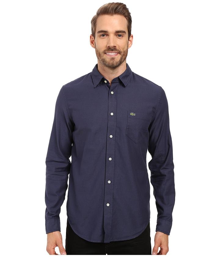 Lacoste - Long Sleeve Pique Jacquard Pattern Woven Shirt