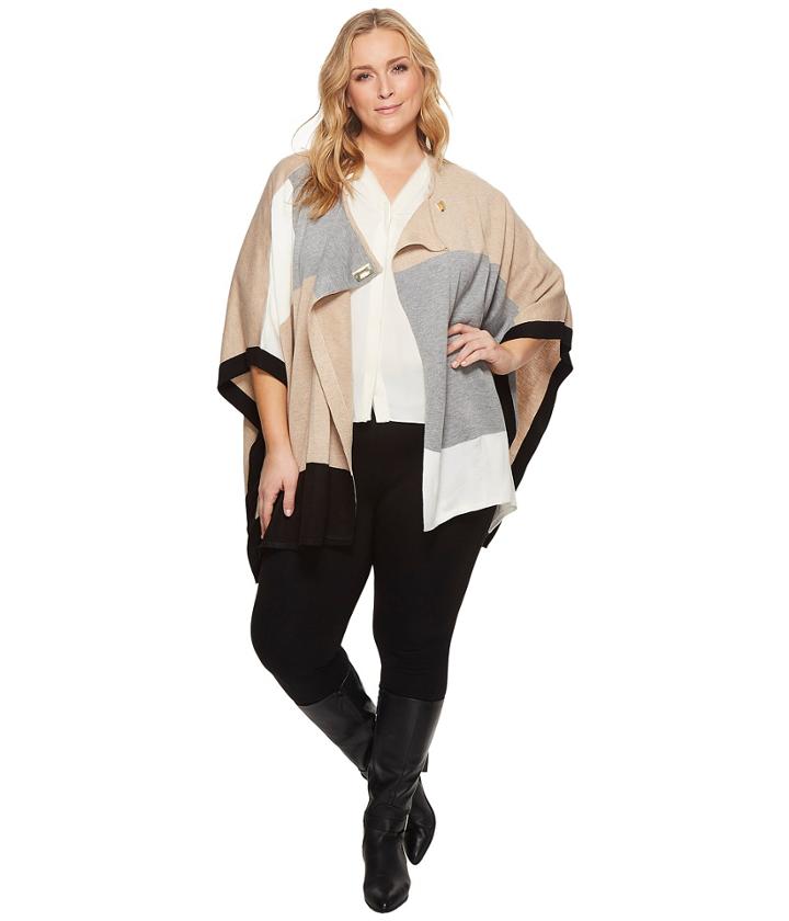 Calvin Klein Plus - Plus Size Color Block Poncho Sweater