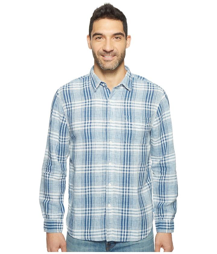 True Grit - Genuine Indigo Linen Long Sleeve One-pocket Shirt Small Plaids