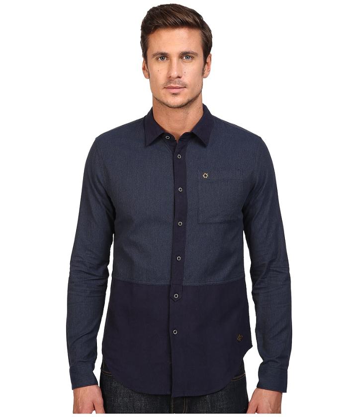 Scotch &amp; Soda - Long Sleeve Shirt In Mix Match Brushed Cotton Qualities