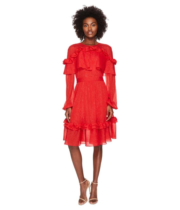 Prabal Gurung - Crinkle Lurex Chiffon Long Sleeve Dress