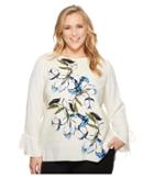 Vince Camuto Specialty Size - Plus Size Flared Tie Cuff Ink Portrait Print Blouse