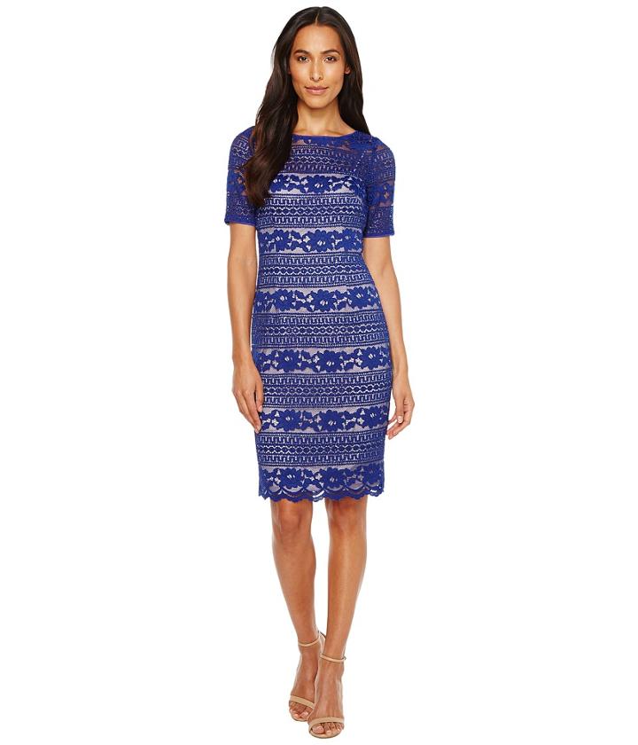 Adrianna Papell - Corded Stripe Lace Dress