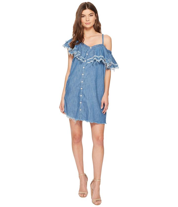 Blank Nyc - Asymmetric Raw Edge Ruffle Denim Dress In Making Waves