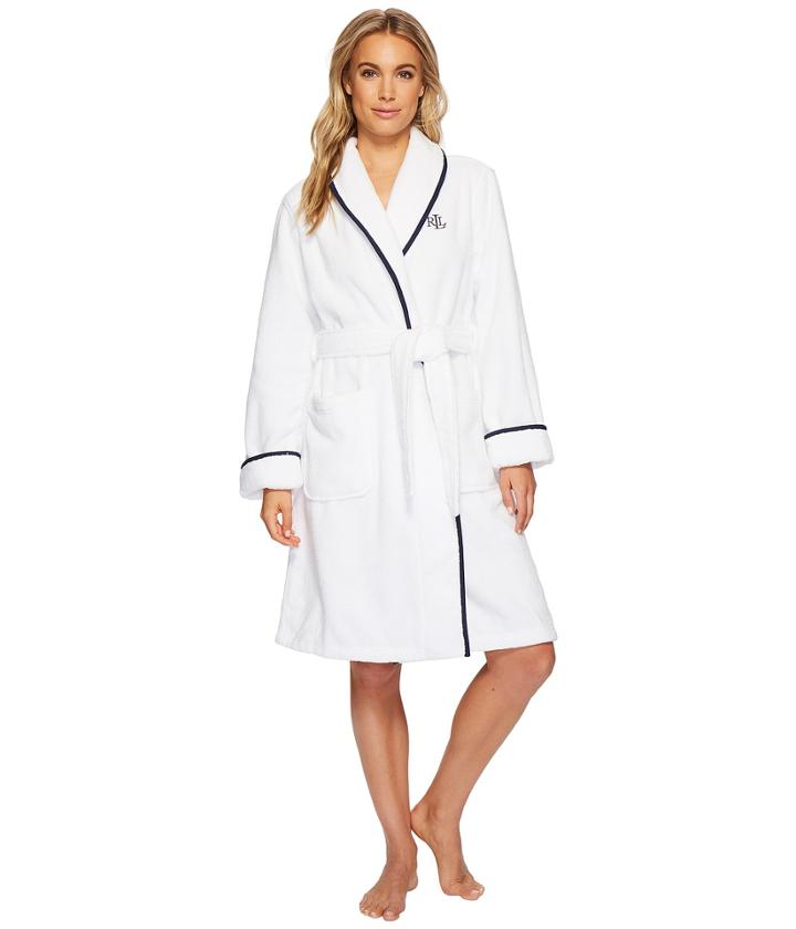 Lauren Ralph Lauren - Cotton Terry Shawl Collar Robe With Embroidery