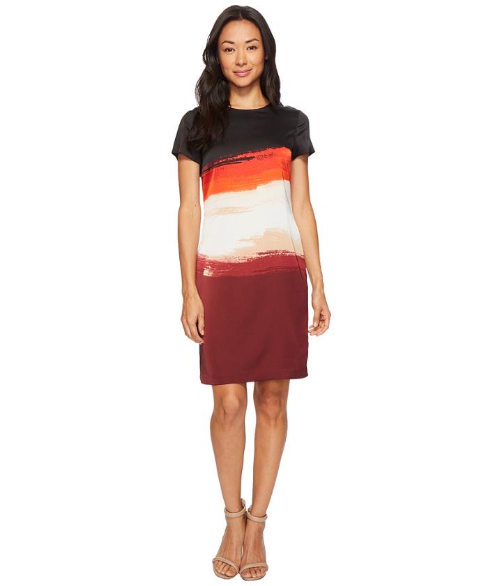 Vince Camuto - Cap Sleeve Brushstroke Horizons Shift Dress