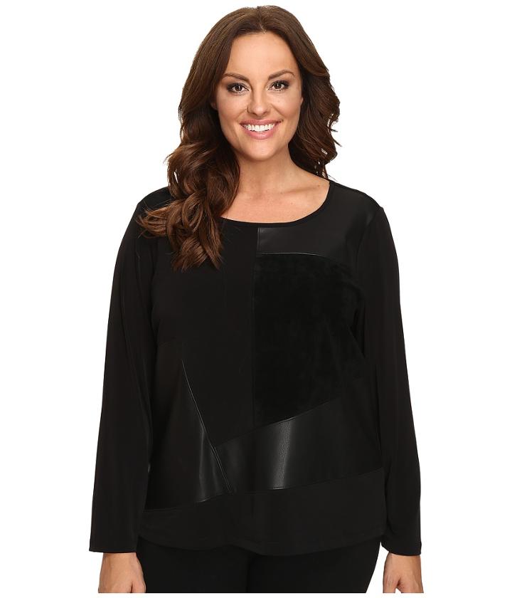 Calvin Klein Plus - Plus Size Long Sleeve Top W/ Faux Leather And Suede Mix