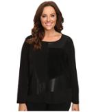 Calvin Klein Plus - Plus Size Long Sleeve Top W/ Faux Leather And Suede Mix