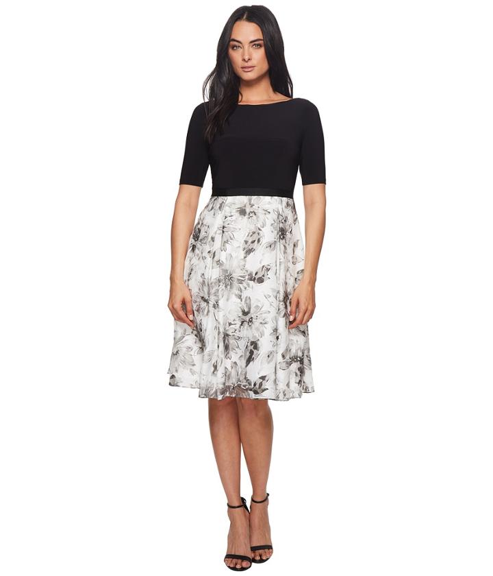 Adrianna Papell - Jersey And Printed Burnout Dress