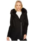 Calvin Klein - Wool Asymmetric Pu Trim With Removable Fur Trimmed Hood