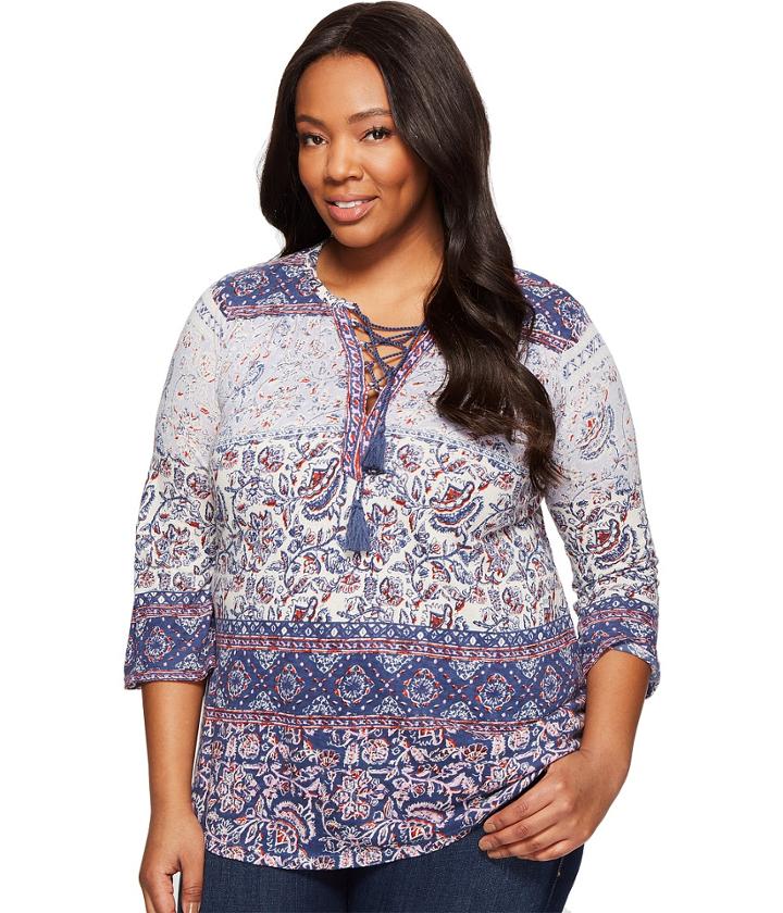 Lucky Brand - Plus Size Lace-up Peasant Top