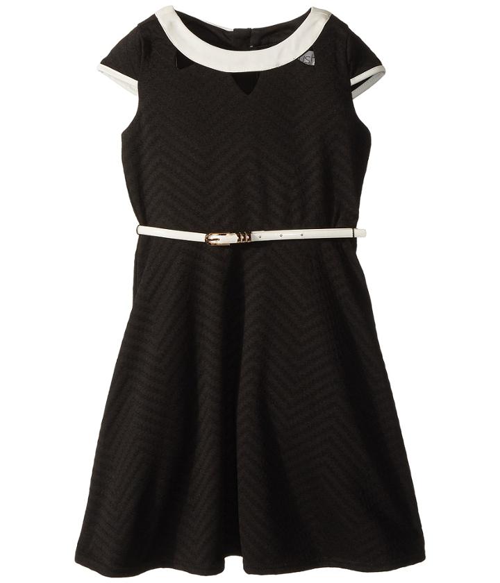 Us Angels - Cap Sleeve Fit Flare Textured Knit Dress With Cut Outs