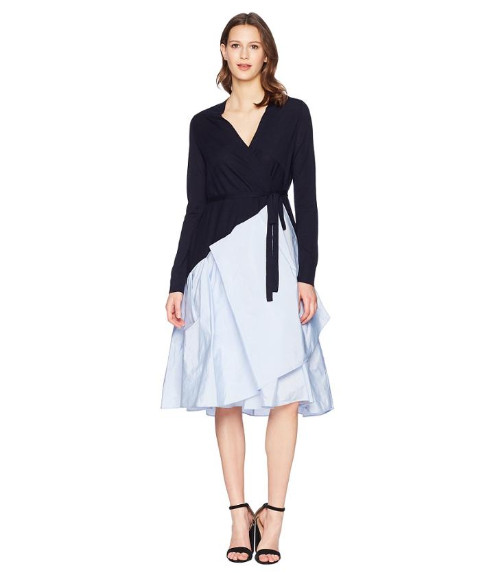 Jil Sander Navy - Knitted Wrap Dress With Taffetas Skirt