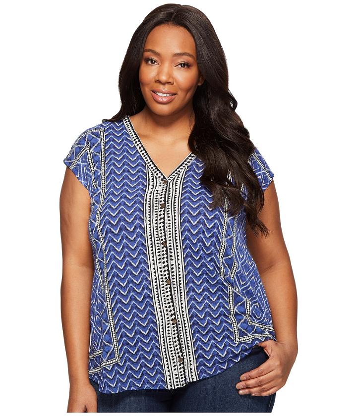 Lucky Brand - Plus Size Printed Button Front Top